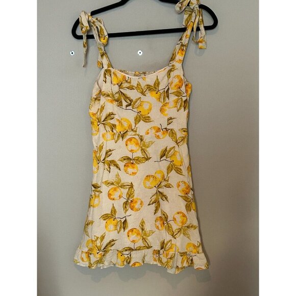 Urban Outfitters Lemon Yellow Linen Summer Ruffle Medium Tie Shoulder Mini Dress - Picture 4 of 15